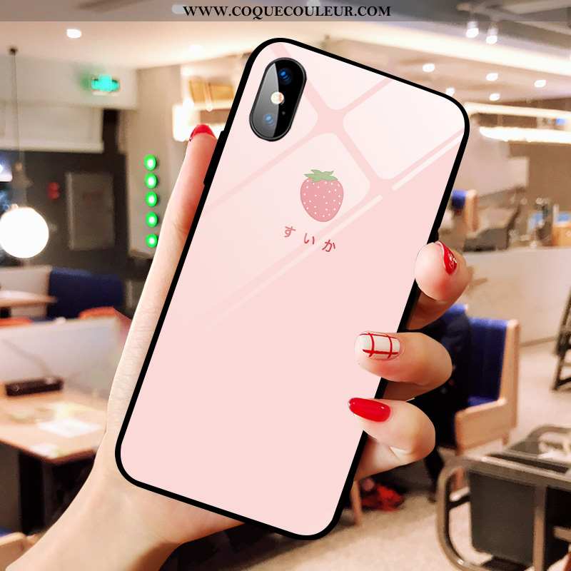 Coque iPhone Xs Max Dessin Animé Simple Frais, Housse iPhone Xs Max Verre Téléphone Portable Rose