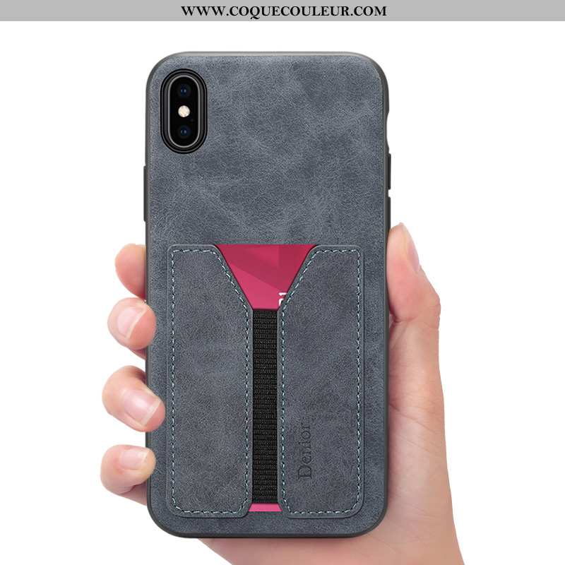 Coque iPhone Xs Max Portefeuille Gris, Housse iPhone Xs Max Cuir Téléphone Portable Gris