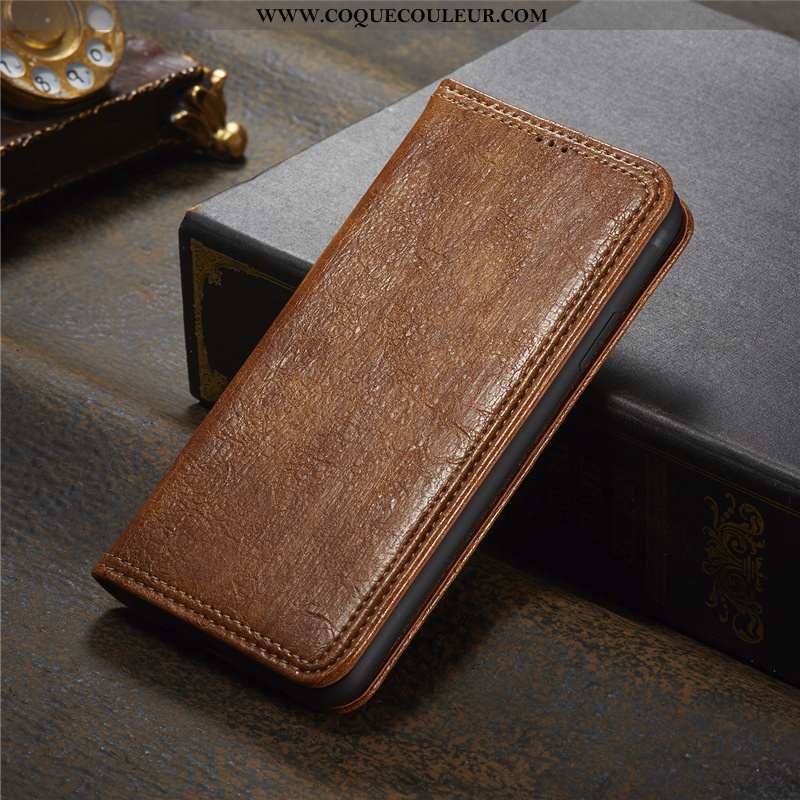 Étui iPhone Xs Max Cuir Incassable Carte, Coque iPhone Xs Max Modèle Fleurie Tout Compris Marron