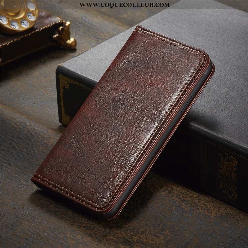 Étui iPhone Xs Max Cuir Incassable Carte, Coque iPhone Xs Max Modèle Fleurie Tout Compris Marron