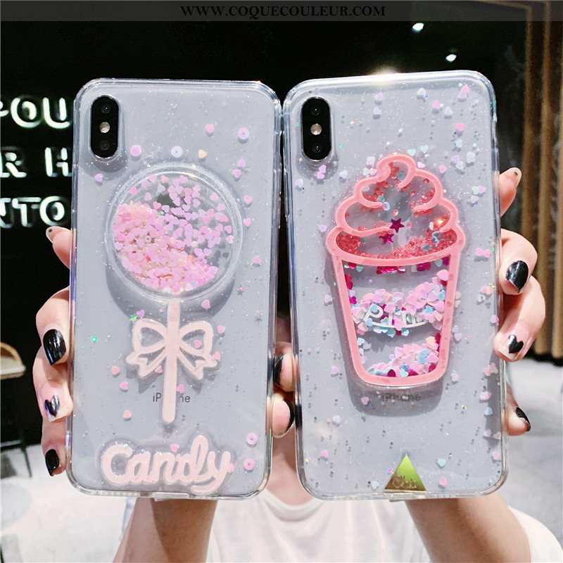 Housse iPhone Xs Max Fluide Doux Coque Rose, Étui iPhone Xs Max Transparent Téléphone Portable Blanc