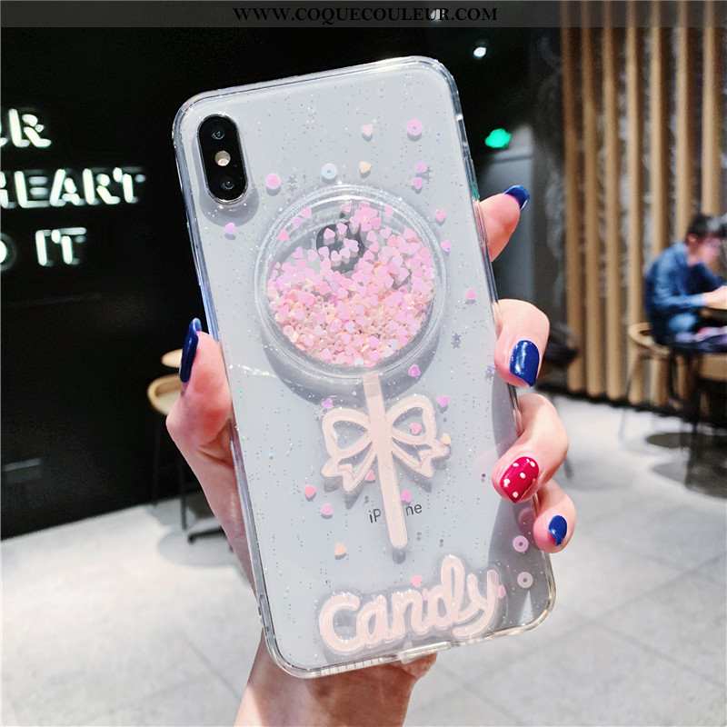 Housse iPhone Xs Max Fluide Doux Coque Rose, Étui iPhone Xs Max Transparent Téléphone Portable Blanc