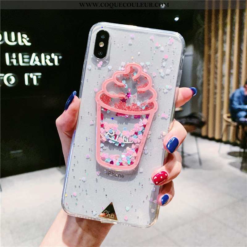 Housse iPhone Xs Max Fluide Doux Coque Rose, Étui iPhone Xs Max Transparent Téléphone Portable Blanc