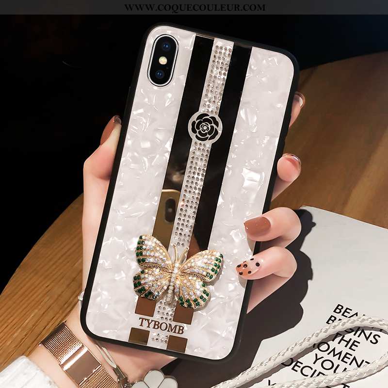 Coque iPhone Xs Max Verre Miroir Tendance, Housse iPhone Xs Max Incruster Strass Silicone Rose