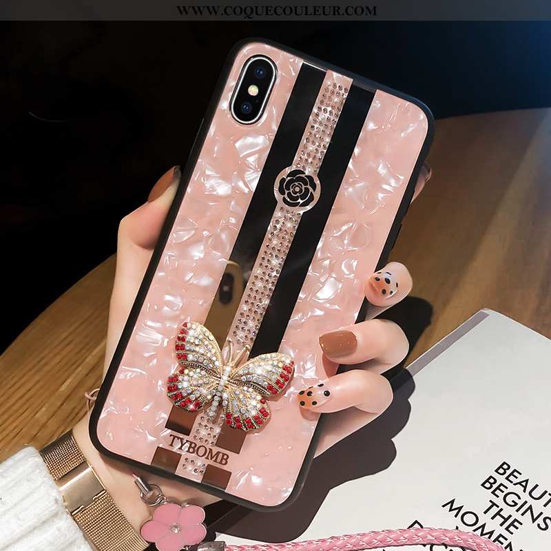 Coque iPhone Xs Max Verre Miroir Tendance, Housse iPhone Xs Max Incruster Strass Silicone Rose