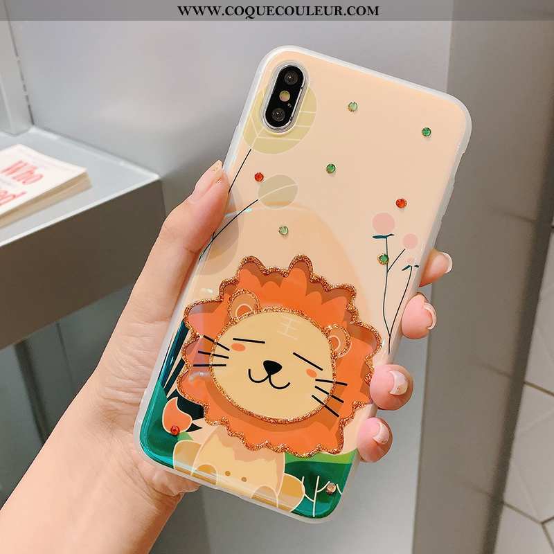 Étui iPhone Xs Max Tendance Rose Amoureux, Coque iPhone Xs Max Strass Lion