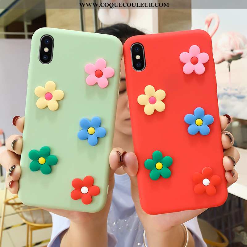 Housse iPhone Xs Max Dessin Animé Coque Fleur, Étui iPhone Xs Max Charmant Net Rouge Verte