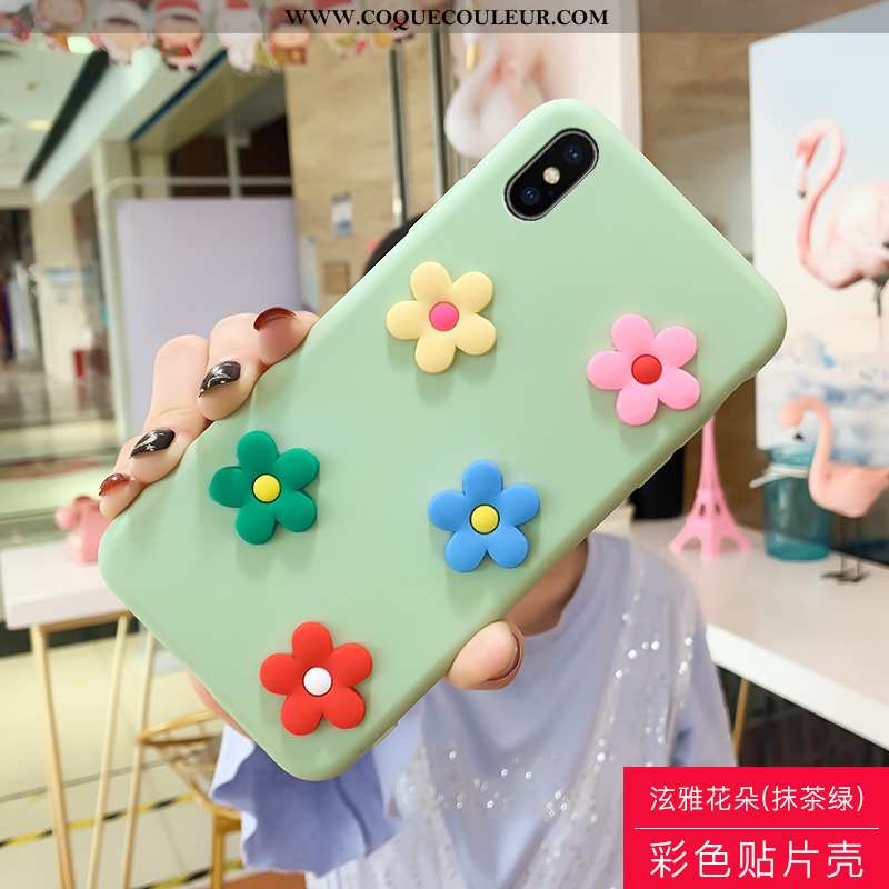 Housse iPhone Xs Max Dessin Animé Coque Fleur, Étui iPhone Xs Max Charmant Net Rouge Verte