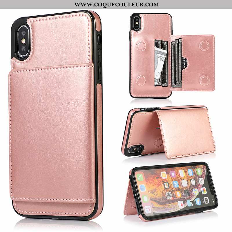 Coque iPhone Xs Max Cuir Portefeuille Rose, Housse iPhone Xs Max Créatif Sac Carte Rose