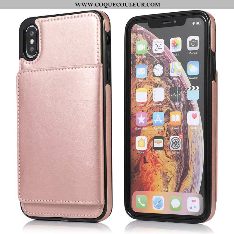 Coque iPhone Xs Max Cuir Portefeuille Rose, Housse iPhone Xs Max Créatif Sac Carte Rose