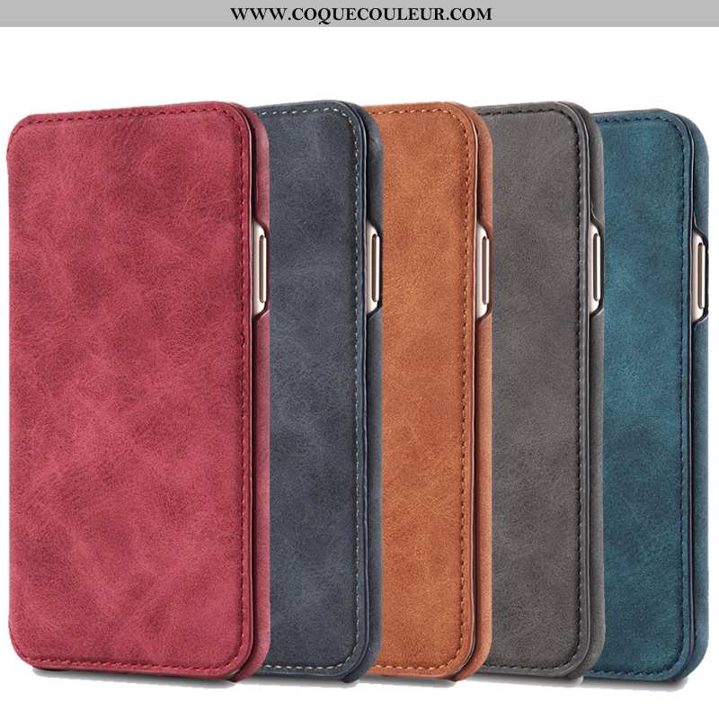 Housse iPhone Xs Max Cuir Rouge Carte, Étui iPhone Xs Max Cuir Véritable