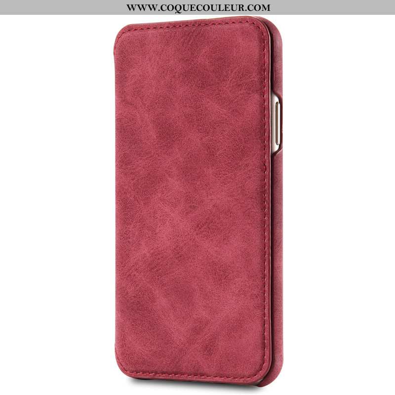 Housse iPhone Xs Max Cuir Rouge Carte, Étui iPhone Xs Max Cuir Véritable