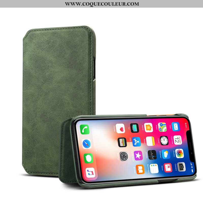 Housse iPhone Xs Max Cuir Rouge Carte, Étui iPhone Xs Max Cuir Véritable