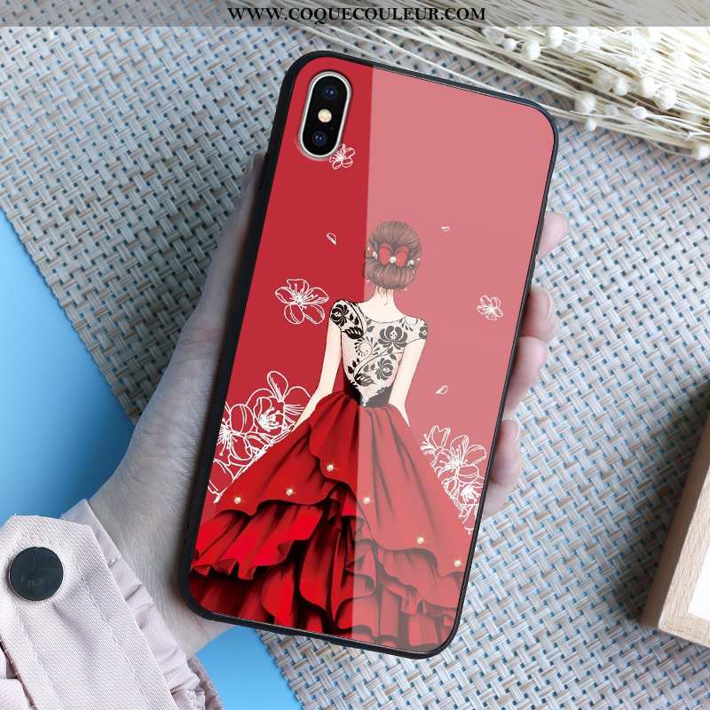 Coque iPhone Xs Max Verre Miroir Coque, Housse iPhone Xs Max Téléphone Portable Beau Rouge