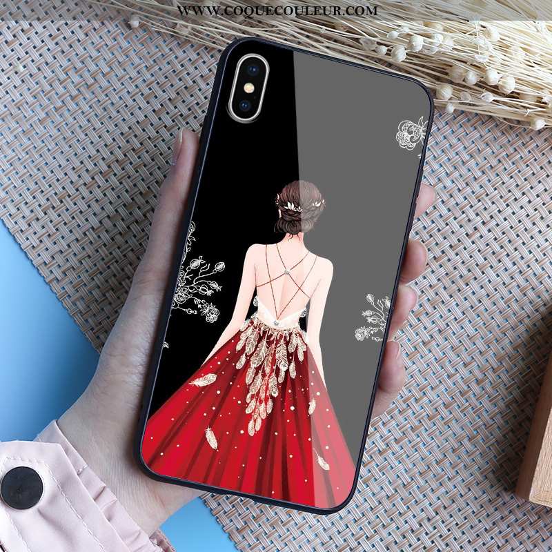 Coque iPhone Xs Max Verre Miroir Coque, Housse iPhone Xs Max Téléphone Portable Beau Rouge