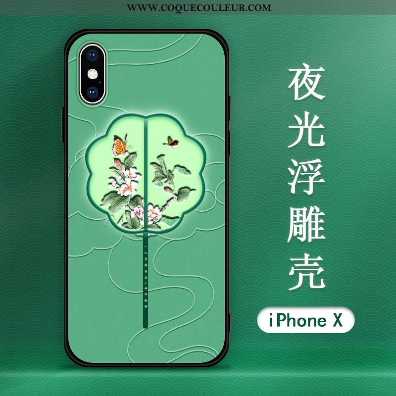 Housse iPhone Xs Max Protection Lumineuses Étui, Étui iPhone Xs Max Gaufrage Modèle Fleurie Verte