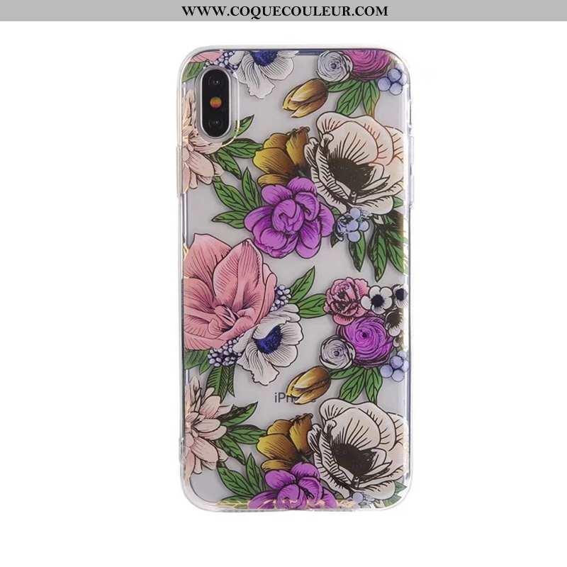 Étui iPhone Xs Max Transparent Beau Violet, Coque iPhone Xs Max Fluide Doux Fleur Violet