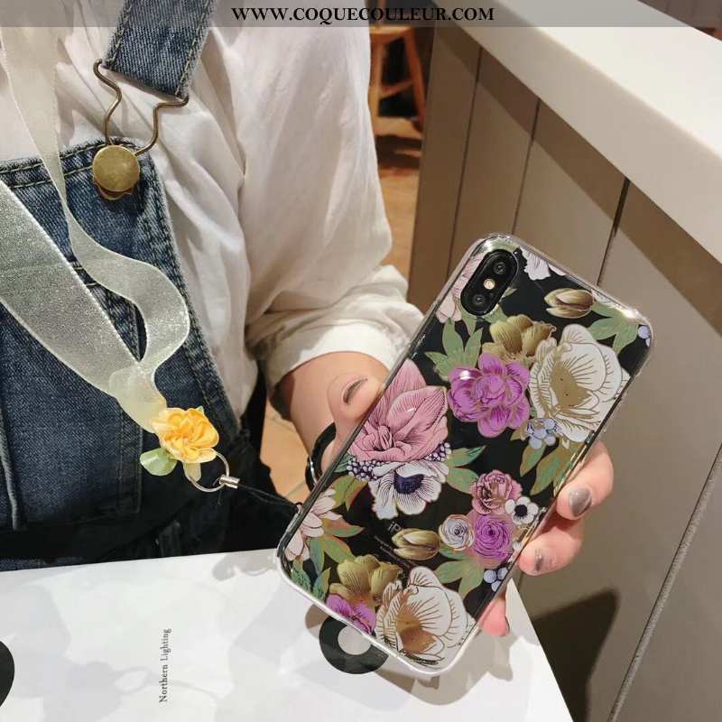 Étui iPhone Xs Max Transparent Beau Violet, Coque iPhone Xs Max Fluide Doux Fleur Violet