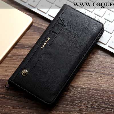 Étui iPhone Xs Max Portefeuille Véritable Noir, Coque iPhone Xs Max Cuir Housse Noir