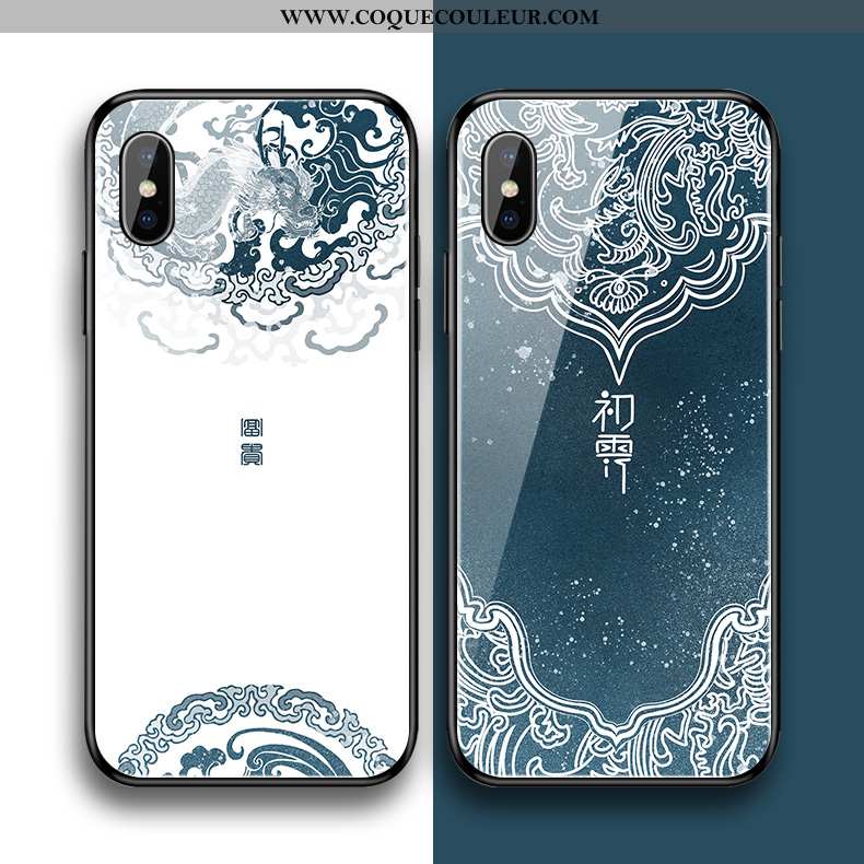 Étui iPhone Xs Max Silicone Simple Fluide Doux, Coque iPhone Xs Max Verre Art Bleu