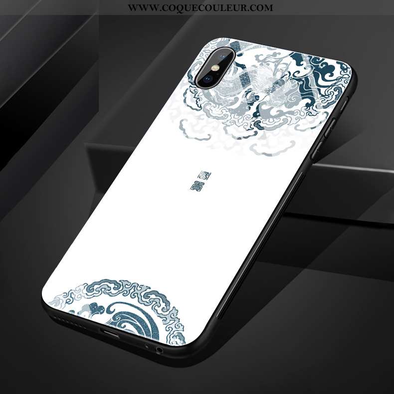 Étui iPhone Xs Max Silicone Simple Fluide Doux, Coque iPhone Xs Max Verre Art Bleu