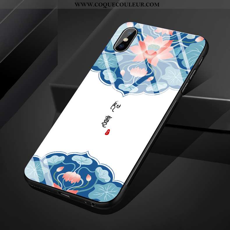 Étui iPhone Xs Max Silicone Simple Fluide Doux, Coque iPhone Xs Max Verre Art Bleu