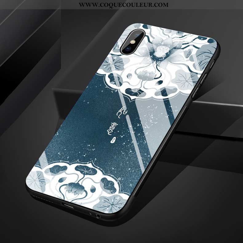 Étui iPhone Xs Max Silicone Simple Fluide Doux, Coque iPhone Xs Max Verre Art Bleu