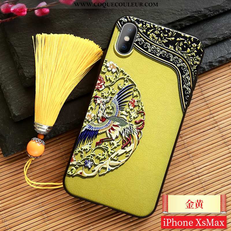 Housse iPhone Xs Max Silicone Légère Style Chinois, Étui iPhone Xs Max Ornements Suspendus Jaune