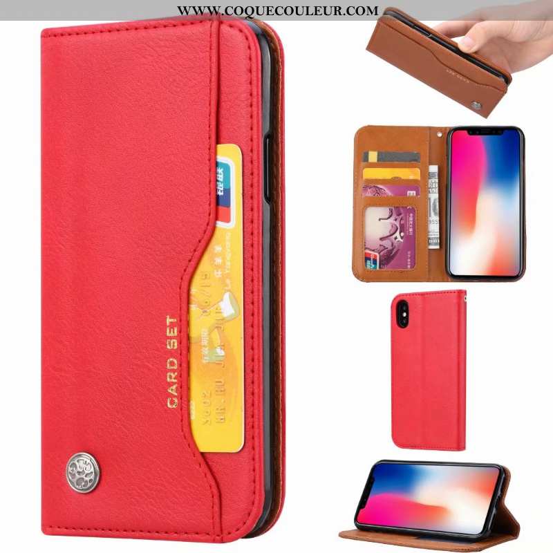 Housse iPhone Xs Max Cuir Téléphone Portable Carte, Étui iPhone Xs Max Protection Tout Compris Marro