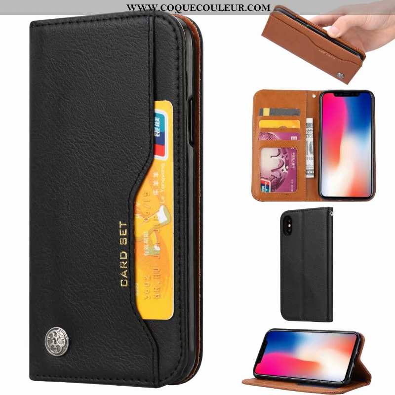 Housse iPhone Xs Max Cuir Téléphone Portable Carte, Étui iPhone Xs Max Protection Tout Compris Marro