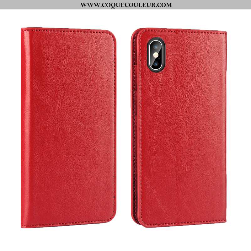 Housse iPhone Xs Max Cuir Incassable Luxe Véritable, Étui iPhone Xs Max Protection Coque Rouge