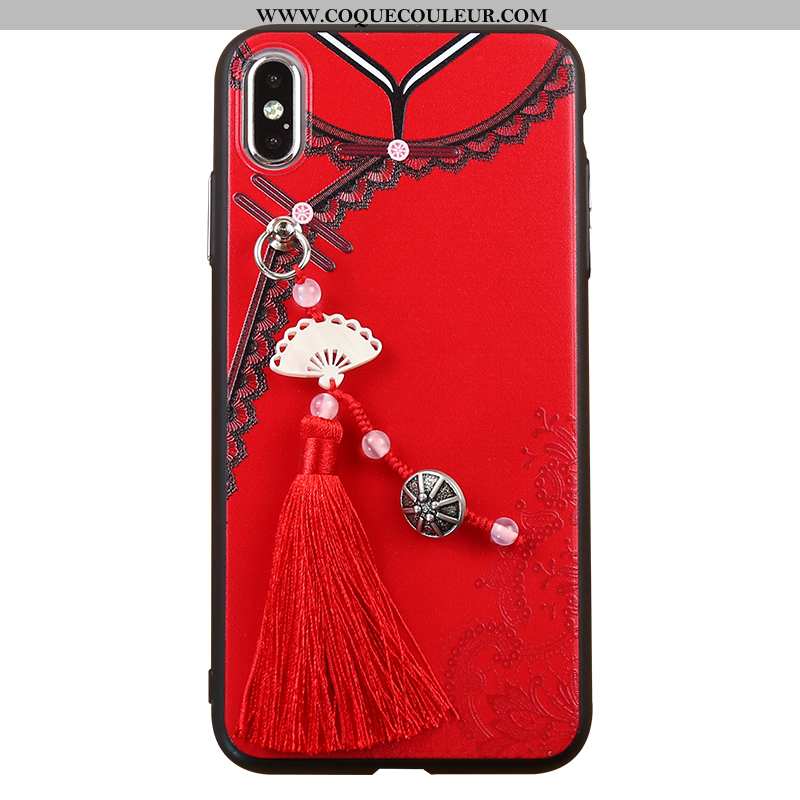 Étui iPhone Xs Max Silicone Style Chinois Gaufrage, Coque iPhone Xs Max Ornements Suspendus Incassab