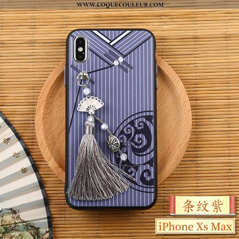 Étui iPhone Xs Max Silicone Style Chinois Gaufrage, Coque iPhone Xs Max Ornements Suspendus Incassab