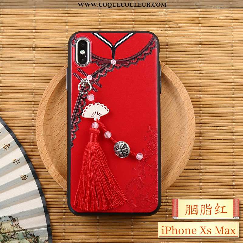 Étui iPhone Xs Max Silicone Style Chinois Gaufrage, Coque iPhone Xs Max Ornements Suspendus Incassab