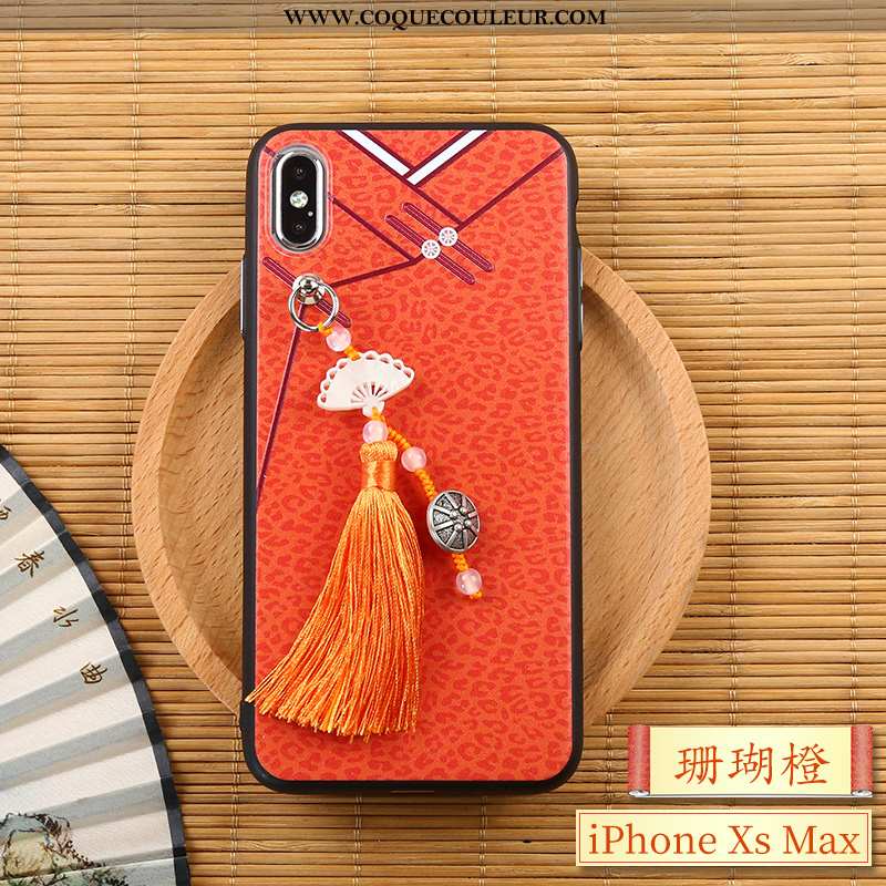 Étui iPhone Xs Max Silicone Style Chinois Gaufrage, Coque iPhone Xs Max Ornements Suspendus Incassab