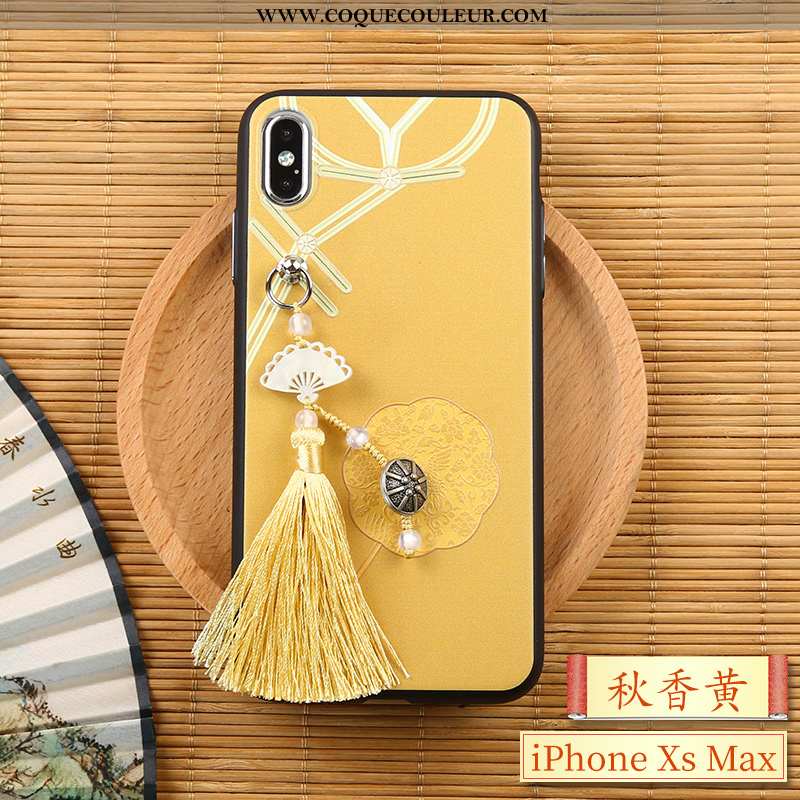 Étui iPhone Xs Max Silicone Style Chinois Gaufrage, Coque iPhone Xs Max Ornements Suspendus Incassab