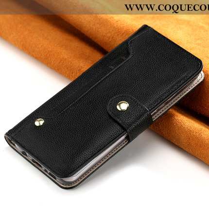 Étui iPhone Xs Max Cuir Véritable Clamshell Carte, Coque iPhone Xs Max Portefeuille Business Noir