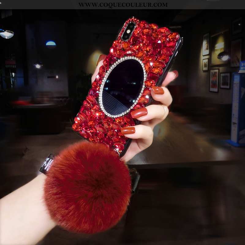 Housse iPhone Xs Max Strass Luxe Coque, Étui iPhone Xs Max Tendance Téléphone Portable Rouge