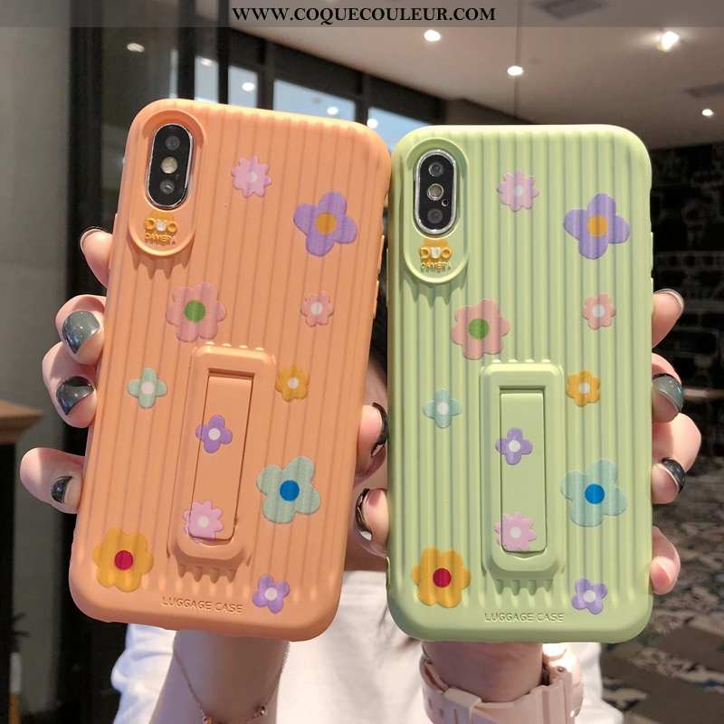 Étui iPhone Xs Silicone Créatif Modèle Fleurie, Coque iPhone Xs Personnalité Fluide Doux Verte