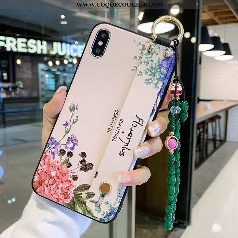 Étui iPhone Xs Protection Fleurs Bracelet, Coque iPhone Xs Vintage Style Chinois Violet