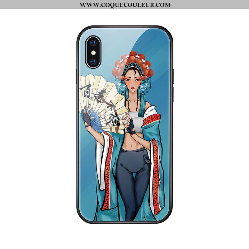 Coque iPhone Xs Vintage Amoureux Personnalité, Housse iPhone Xs Tendance Miroir Bleu