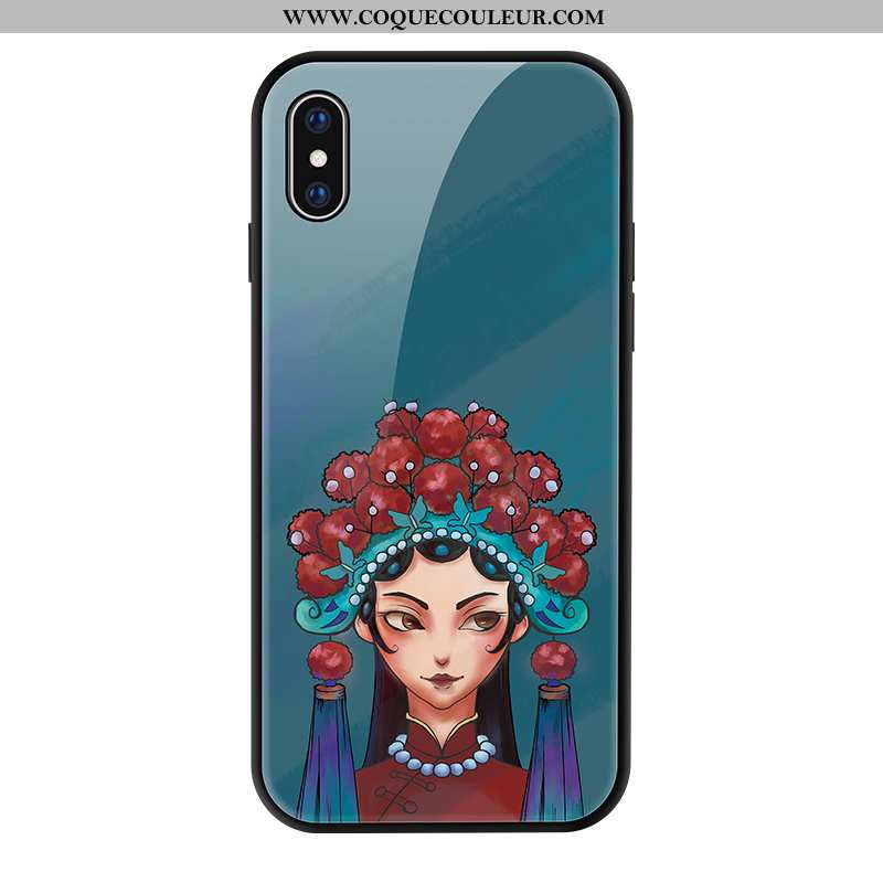 Coque iPhone Xs Vintage Amoureux Personnalité, Housse iPhone Xs Tendance Miroir Bleu