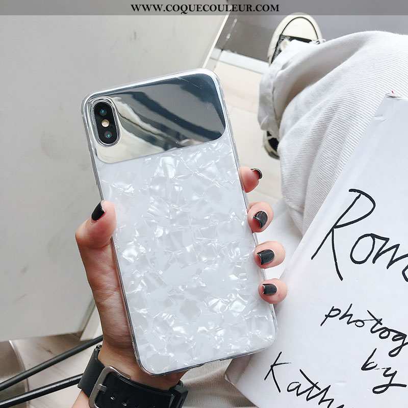 Housse iPhone Xs Modèle Fleurie Coquille Blanc, Étui iPhone Xs Coque Téléphone Portable Blanche