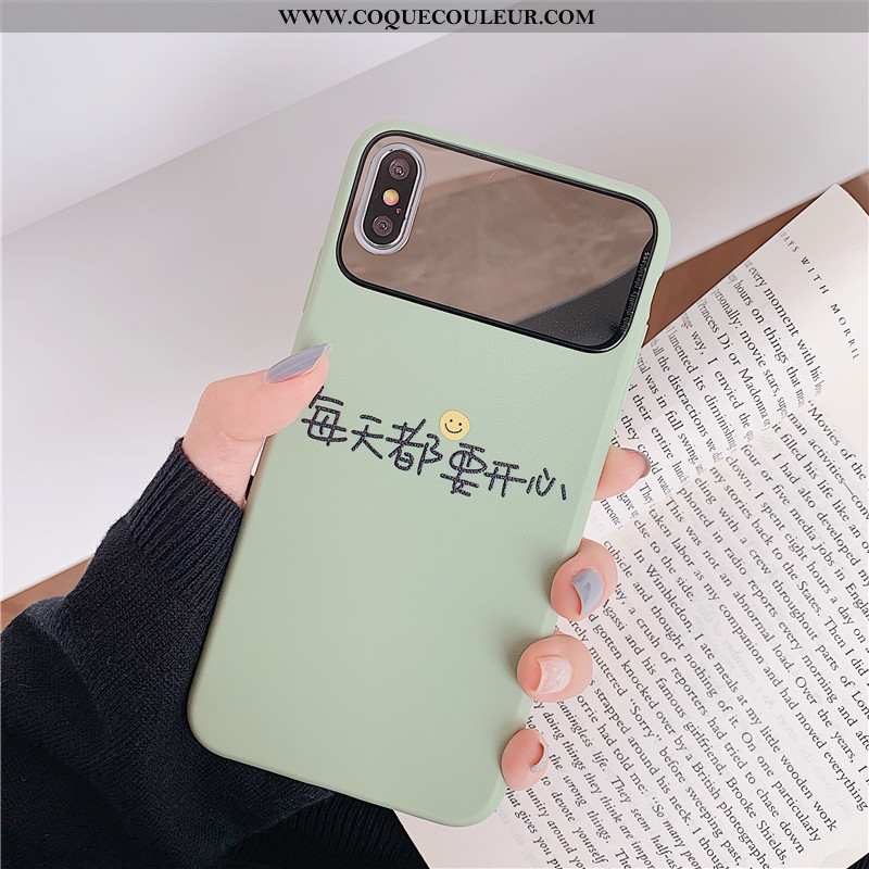 Housse iPhone Xs Fluide Doux Cœur Téléphone Portable, Étui iPhone Xs Silicone Coque Verte