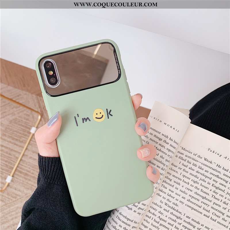 Housse iPhone Xs Fluide Doux Cœur Téléphone Portable, Étui iPhone Xs Silicone Coque Verte