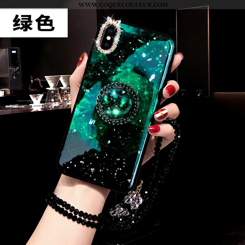 Housse iPhone Xs Protection Amoureux Téléphone Portable, Étui iPhone Xs Strass Créatif Verte