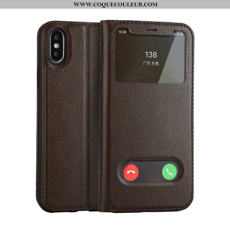 Étui iPhone Xs Protection Noir Incassable, Coque iPhone Xs Cuir Véritable Business