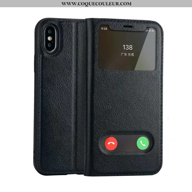 Étui iPhone Xs Protection Noir Incassable, Coque iPhone Xs Cuir Véritable Business