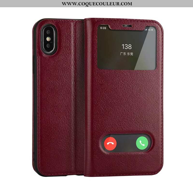 Étui iPhone Xs Protection Noir Incassable, Coque iPhone Xs Cuir Véritable Business