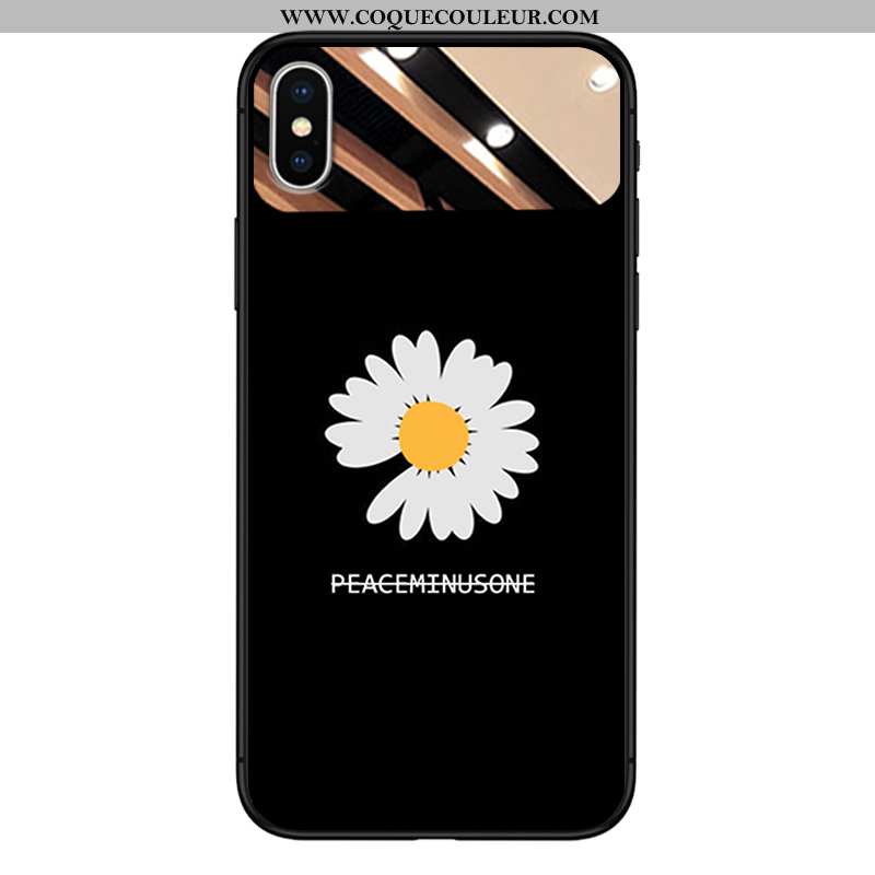 Housse iPhone Xs Tendance Téléphone Portable Petite Marguerite, Étui iPhone Xs Verre Miroir Noir